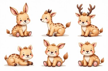 Watercolor style set, BOHO collection of playful cute children's toys, ideal for children's room, white background