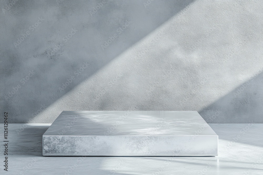 Poster A minimalist platform in a textured gray environment, illuminated by soft light.