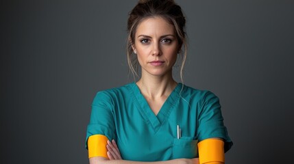 Healthcare professional portrait studio image neutral background front view compassionate care concept