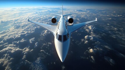 Obraz premium Luxury private jet flying above clouds. (1)