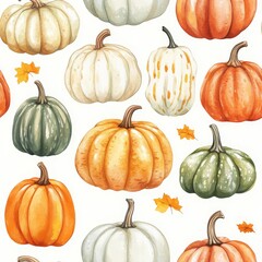 Whimsical Watercolor Pumpkins and Fall Leaves