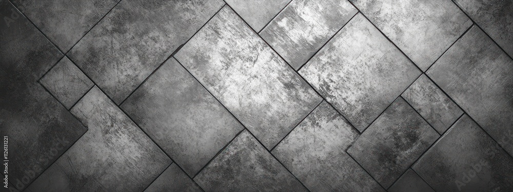 Poster a textured surface featuring gray tiles arranged in a geometric pattern.
