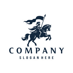 knight on horseback vintage logo design vector template illustration