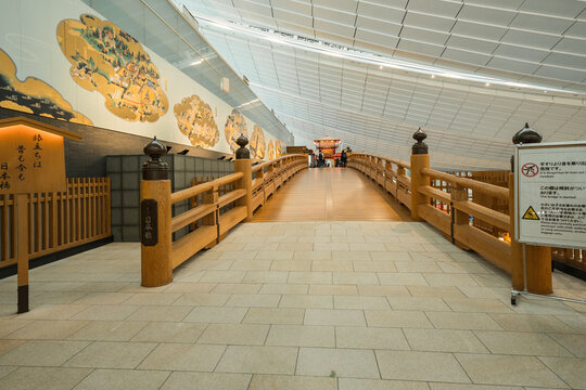 Tokyo, Japan- 05 November 2024: Nihonbashi bridge inside the Haneda airport, Japan. It is a half size reproduction of famous wood bridge in the Edo period.