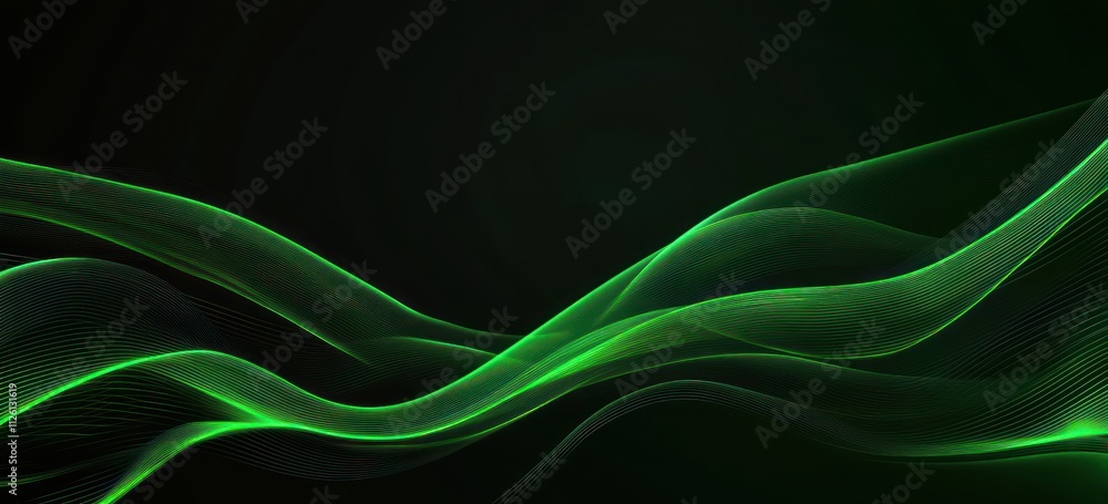 Aufkleber Abstract green waves on a dark background, creating a smooth, flowing visual effect.