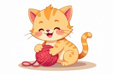 drawing of a kitten playing with a ball of thread