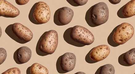 A variety of potatoes arranged on a neutral background.