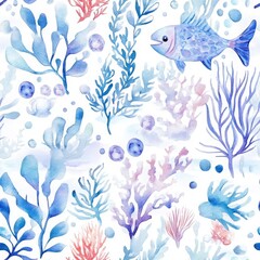 Fototapeta premium Whimsical Marine Life Watercolor Collection