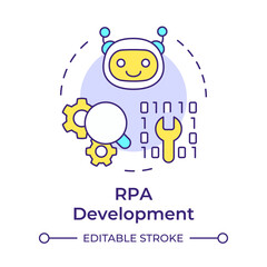 RPA development multi color concept icon. Bot automating specific tasks. Coding optimization technology. Round shape line illustration. Abstract idea. Graphic design. Easy to use in article