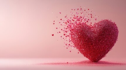 Vibrant pink heart dispersing tiny love hearts in a whimsical romantic display during a celebration of love