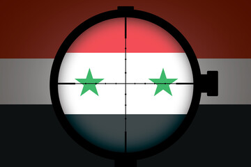 View through a sniper scope, flag of Syria