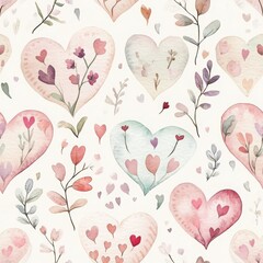 Whimsical Watercolor Hearts and Floral Patterns