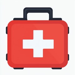 Obraz premium A bright red first aid kit featuring a white cross, symbolizing health and emergency preparedness.