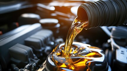 Engine Oil Pouring into Car Engine