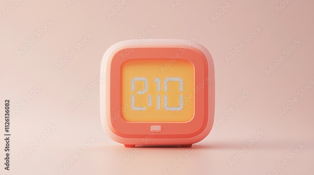 Poster a pastel-colored digital alarm clock displaying the time 210 on a soft background.
