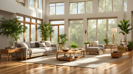 Bright and airy living room with plants and natural light.