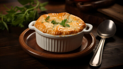 Chicken pot pie with a golden flaky crust