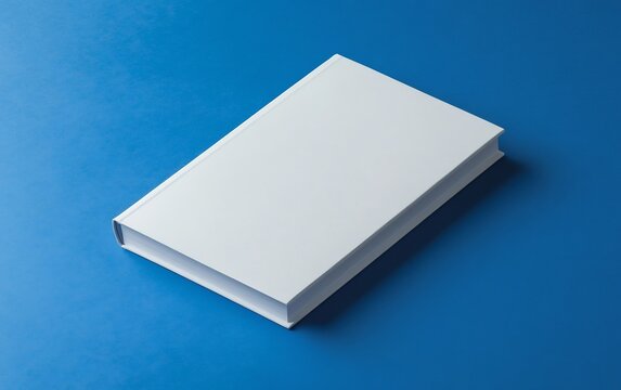 Blank White Paperback Book Lying on Solid Navy Blue Background