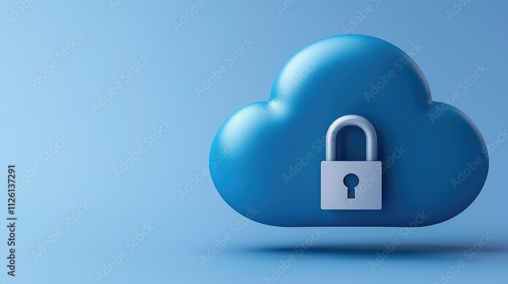 Poster enhancing cloud security with lock symbol on blue background digital technology conceptual visualiza