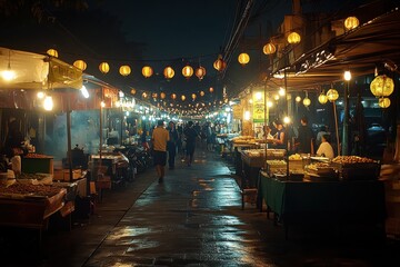 Vibrant night market scene local street photography urban environment eye-level view cultural...