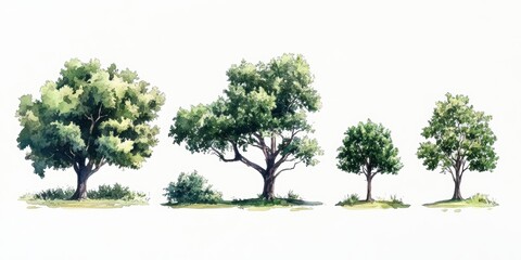 Fototapeta premium Illustrative Botanical Collection of Diverse Tree Species in Nature