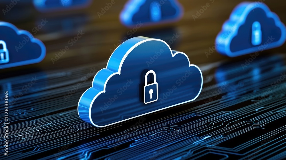 Poster cloud security illustration digital lock on cloud computing cybersecurity concept technology environ