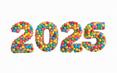 abstract 3d different style Happy new year 2025 typography text design background.