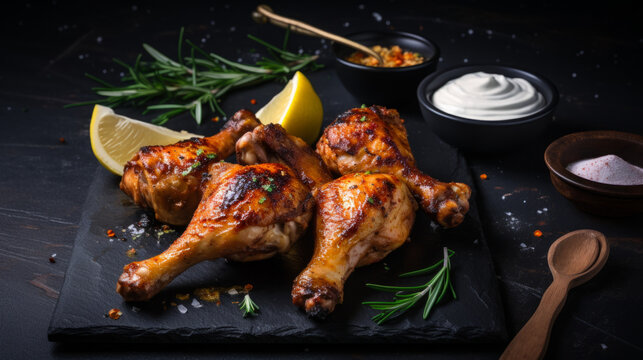 Grilled chicken drumsticks with a smoky char.
