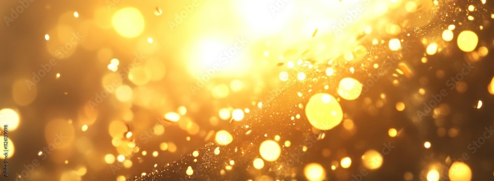 Aufkleber A shimmering golden abstract background with light reflections and bokeh effects.
