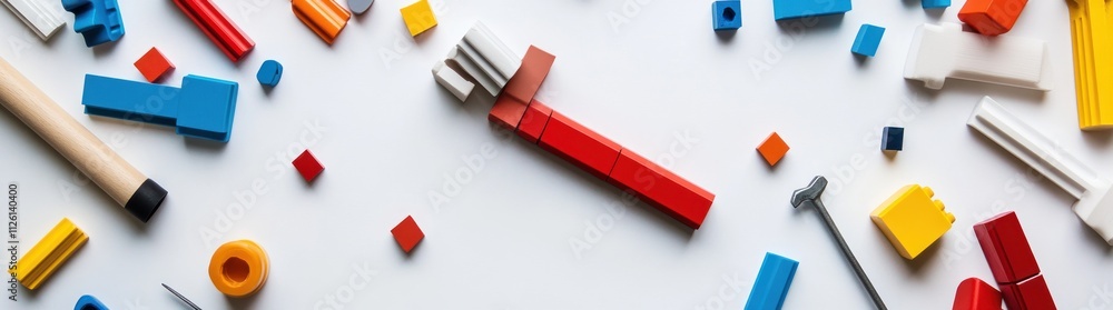 Poster a colorful assortment of building blocks arranged on a white surface.