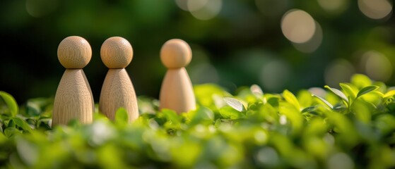 wooden figures in a green setting representing teamwork and collaboration