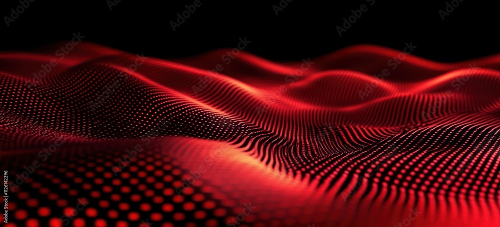 Poster Abstract red wave pattern with dots, suggesting depth and movement.