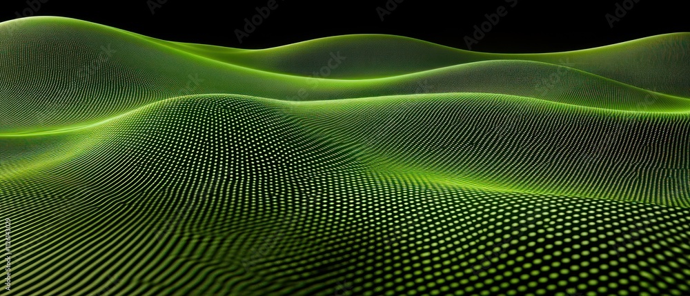 Aufkleber Abstract representation of waves with a green dotted pattern on a dark background.