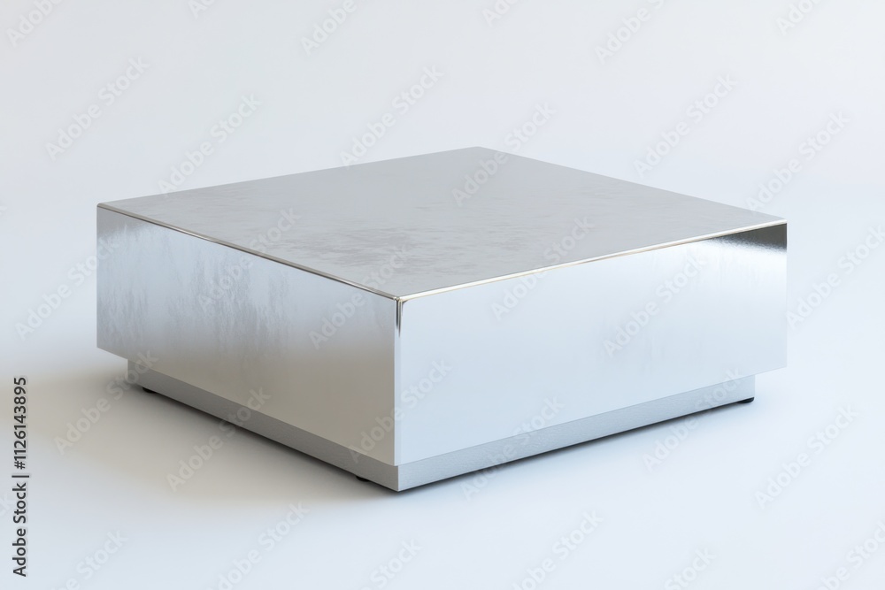 Poster A shiny, metallic box with a smooth surface, likely used for storage or display.