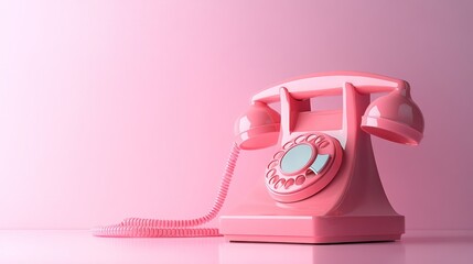 Pink retro rotary phone on pink background. (1)