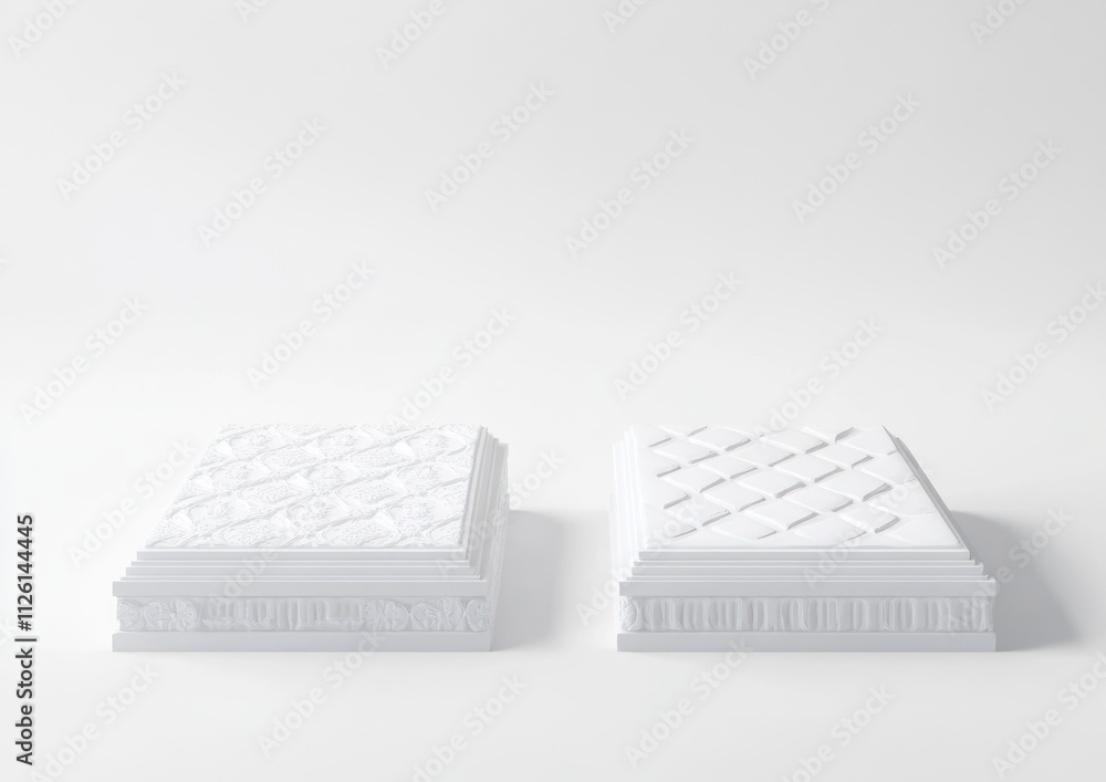 Aufkleber two elegant white decorative blocks with textured surfaces, showcasing design elements.