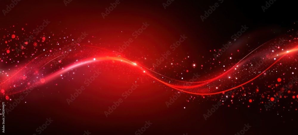 Poster abstract red wave with sparkles on a dark background, ideal for digital designs.