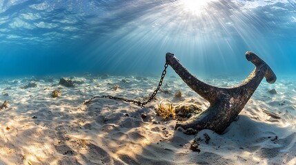 Fototapeta premium Weathered Anchor Resting on Coastal Backdrop