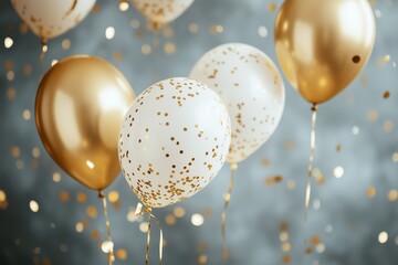 Festive backdrop featuring confetti and golden balloons