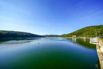 View of the Edersee and the surrounding nature at the lake. Eder Dam in Edertal.
