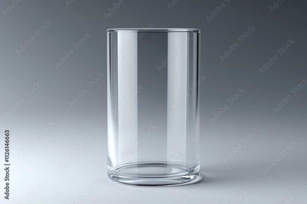 Poster a clear glass cylinder on a gradient background, showcasing simplicity and transparency.