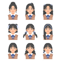 brown school girls flat illustration