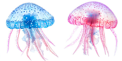 Abstract Pink and Blue Jellyfish with Flowing Colorful Trails