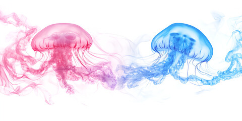 Abstract Pink and Blue Jellyfish with Flowing Colorful Trails