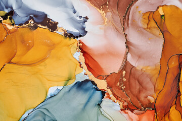 Natural  luxury abstract fluid art painting in liquid ink technique. Tender and dreamy  wallpaper. Mixture of colors creating transparent waves and golden swirls. For posters, other printed materials