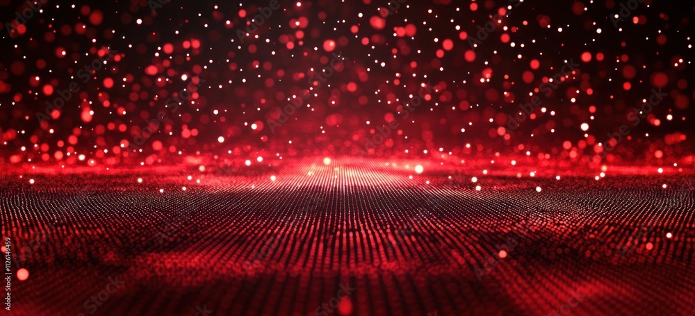 Poster a vibrant abstract background with red particles and light effects.