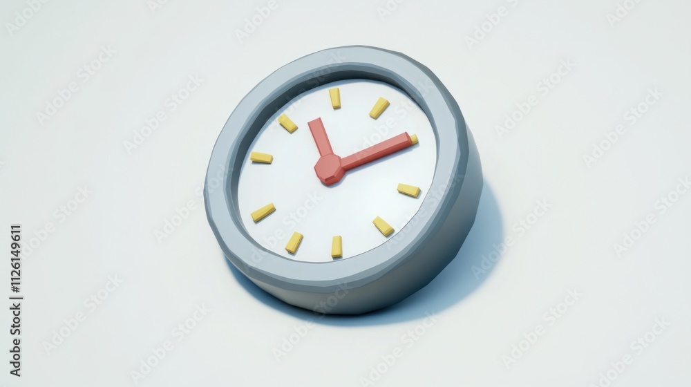 Poster A stylized clock with a simple design, featuring yellow hour markers and a red minute hand.