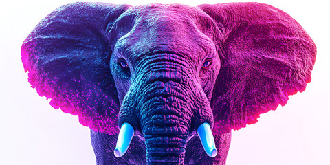 Neon Elephant Portrait with Artistic Glow and Vibrant Colors