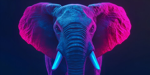 Neon Elephant Portrait with Artistic Glow and Vibrant Colors