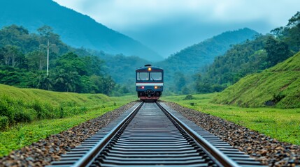 Scenic Train Journey Through Lush Green Mountains
